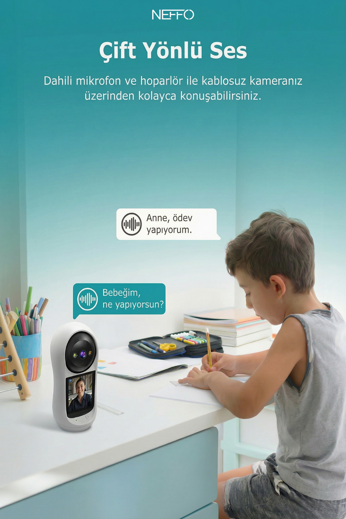 NEFFO Bebek Kamerası Hareket Algılama Monitörlü Full Hd Smart Ip Güvenlik Kamerası fotoğrafı 3 (önizleme)