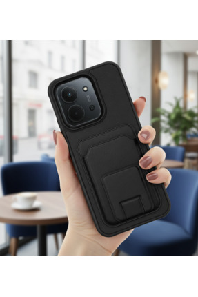 TechTrove Redmi 15C İçin Uyumlu TPU Korumalı Kart Bölmeli Deri Dokulu Kılıf