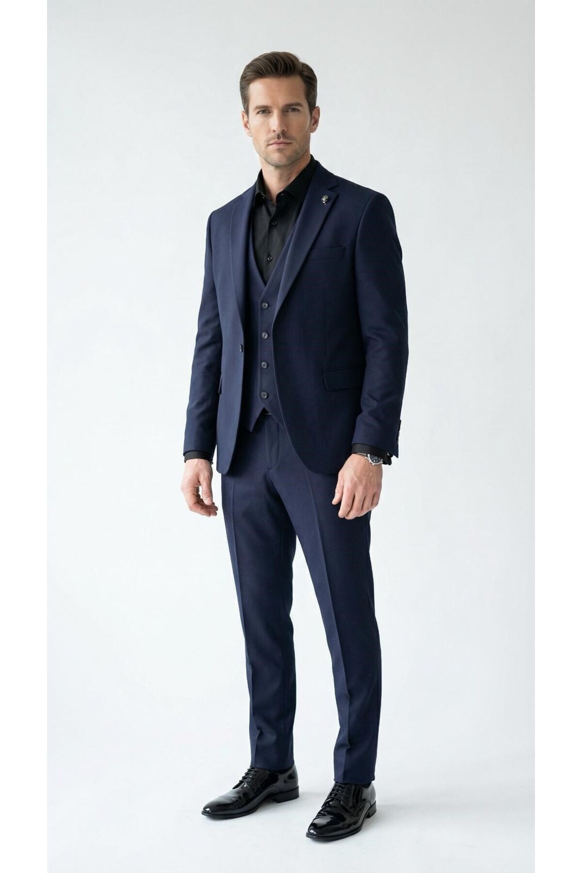 Plus Scorpion  Erkek Klasik Slim Fit Armürlü Kumaş Tek Düğmeli Çift Yırtmaçlı Klasik Yaka Takım Elbise 7 Drop - Görsel 2