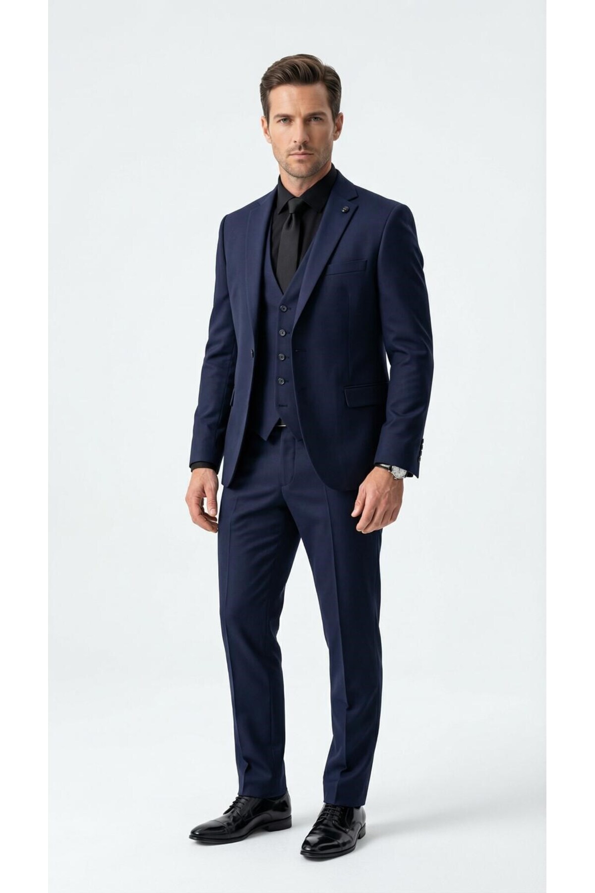 Plus Scorpion  Erkek Klasik Slim Fit Armürlü Kumaş Tek Düğmeli Çift Yırtmaçlı Klasik Yaka Takım Elbise 7 Drop - Görsel 4