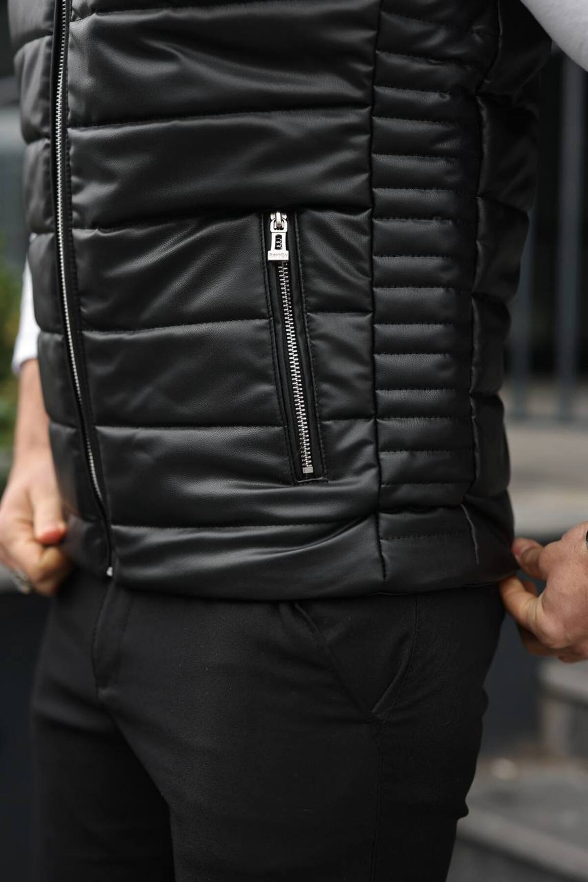 BASEL.CO  Basic Slim Fit Deri Yelek - Görsel 3