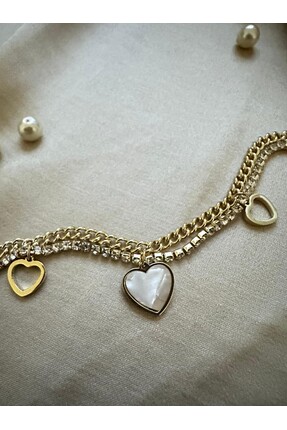 SİDRELLA JEWELRY Çelik Zirkon Taşlı Minimal Kalp Figür Gold Kadın Bileklik