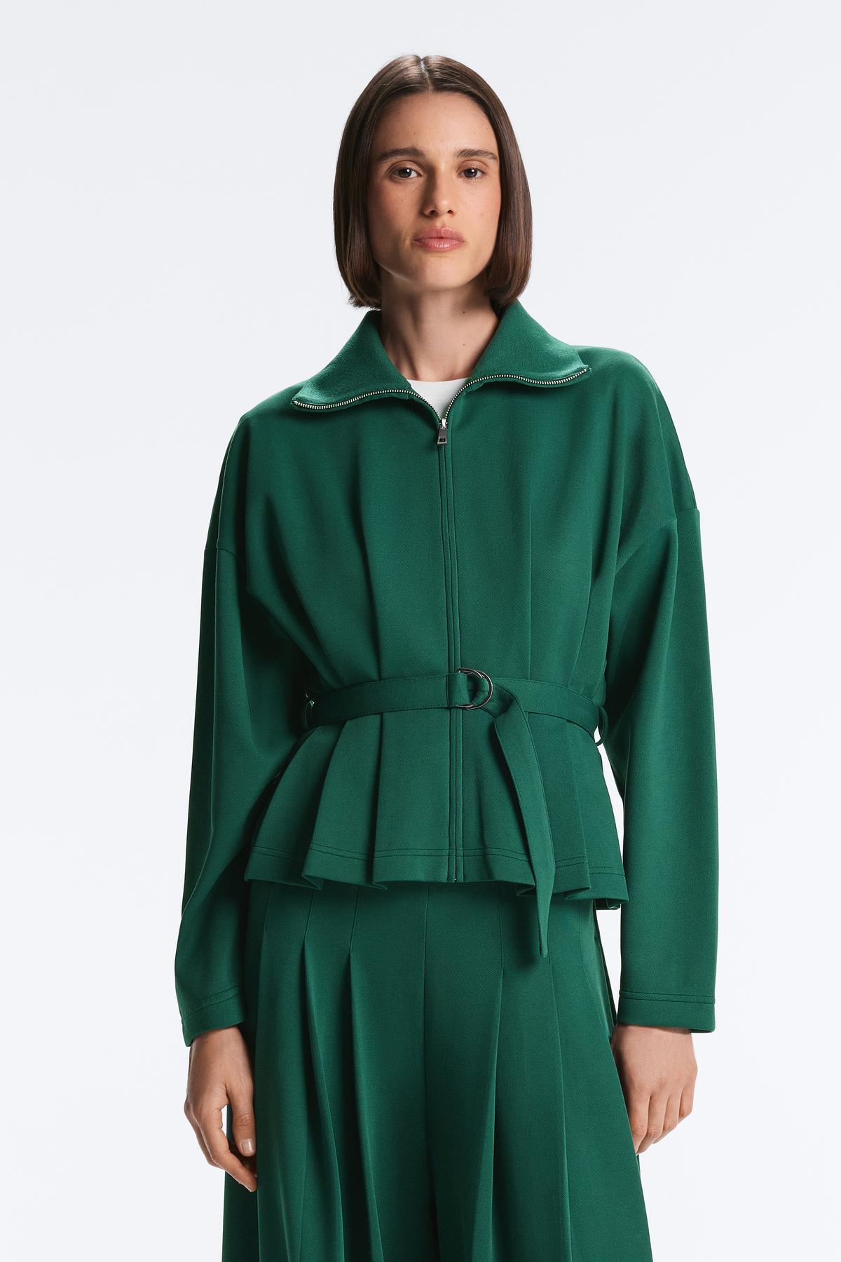 Cotton pleat detailed pique jacket