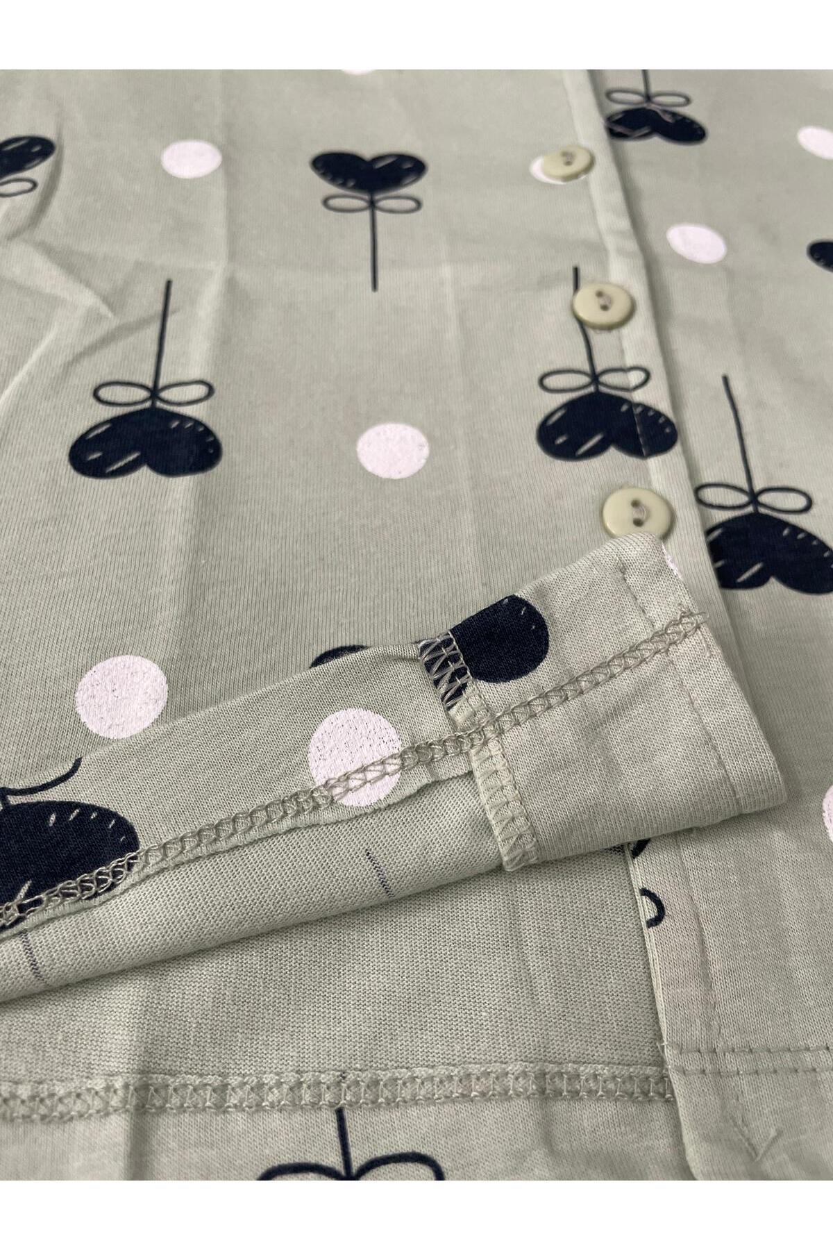 byalisdmr KIZ ÇOCUK PİJAMA TAKIMI YEŞİL %100 PAMUK SÜPREM KUMAŞ KALP DESEN KISA KOLLU GÖMLEK YAKA fotoğrafı 4 (önizleme)