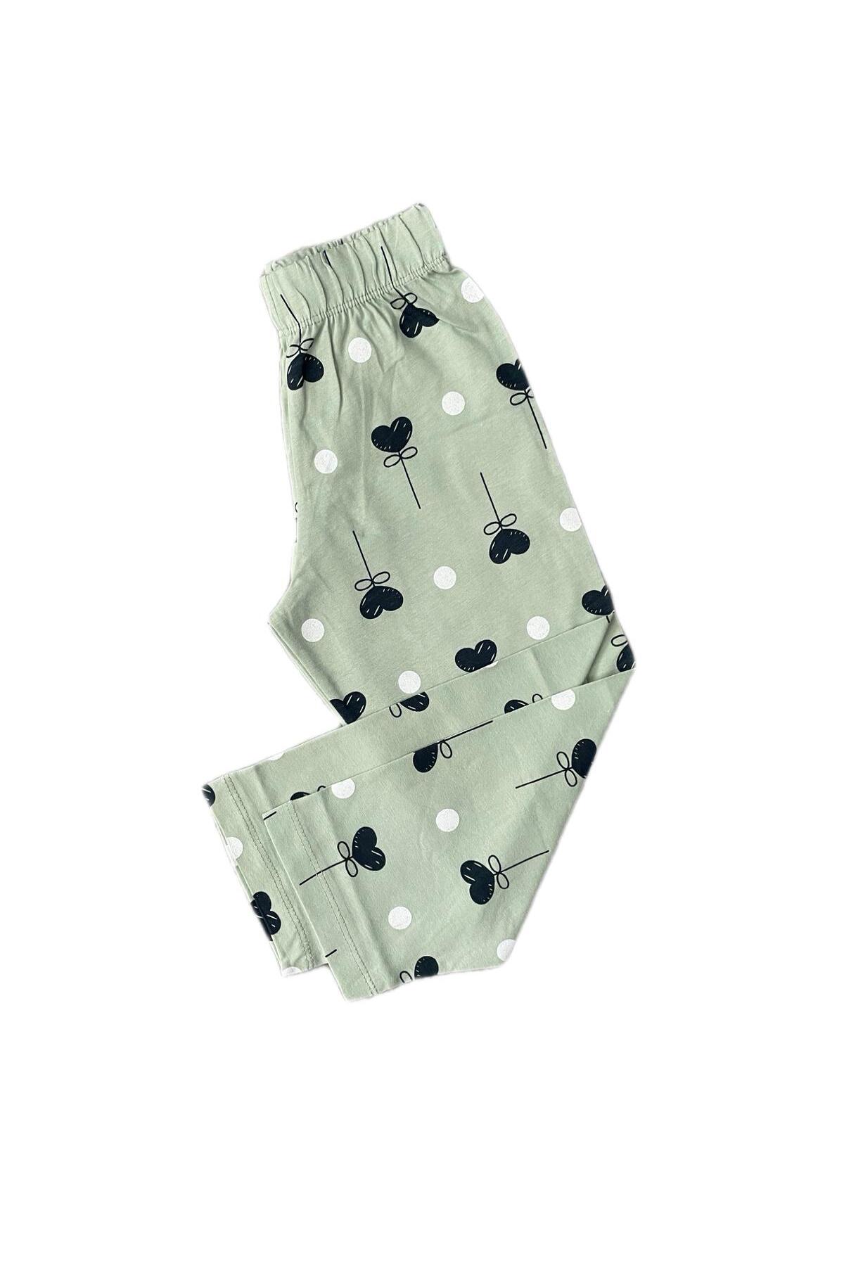 byalisdmr KIZ ÇOCUK PİJAMA TAKIMI YEŞİL %100 PAMUK SÜPREM KUMAŞ KALP DESEN KISA KOLLU GÖMLEK YAKA fotoğrafı 5 (önizleme)