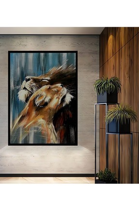 Caddemia Çerçeve Görünümlü Dekoratif Ahşap Mdf Kare Aslanlarin Asaleti Tablos...