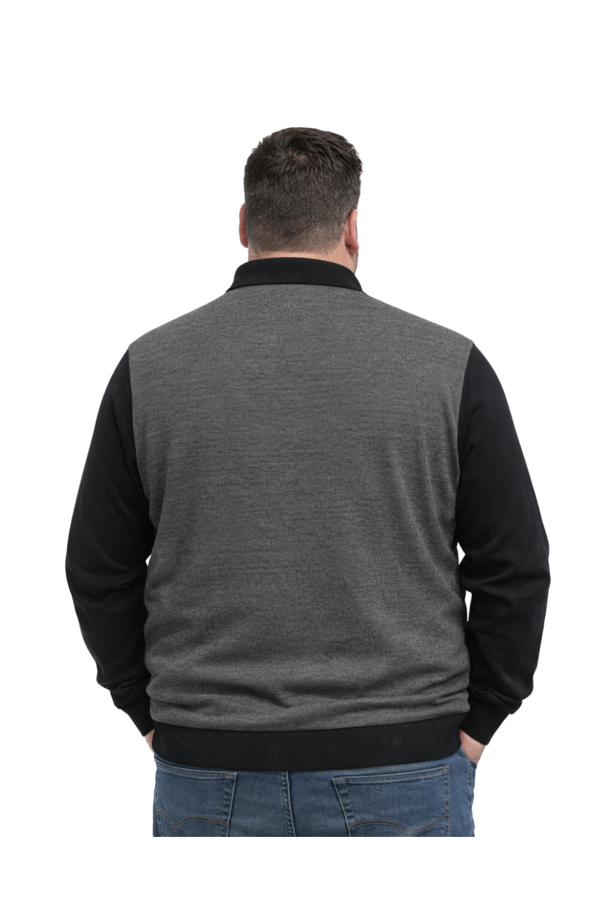 BattalModa Erkek Büyük Beden Siyah Polo Yaka Fermuarlı Triko Kazak 5XL-6XL-7XL-8XL görsel 3