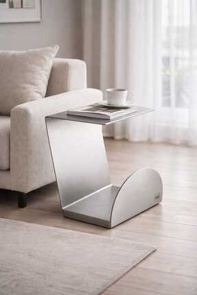 Metalfix 2 mm Paslanmaz Çelik Minimal Yan Sehpa – Modern & Endüstriyel Tasarı...