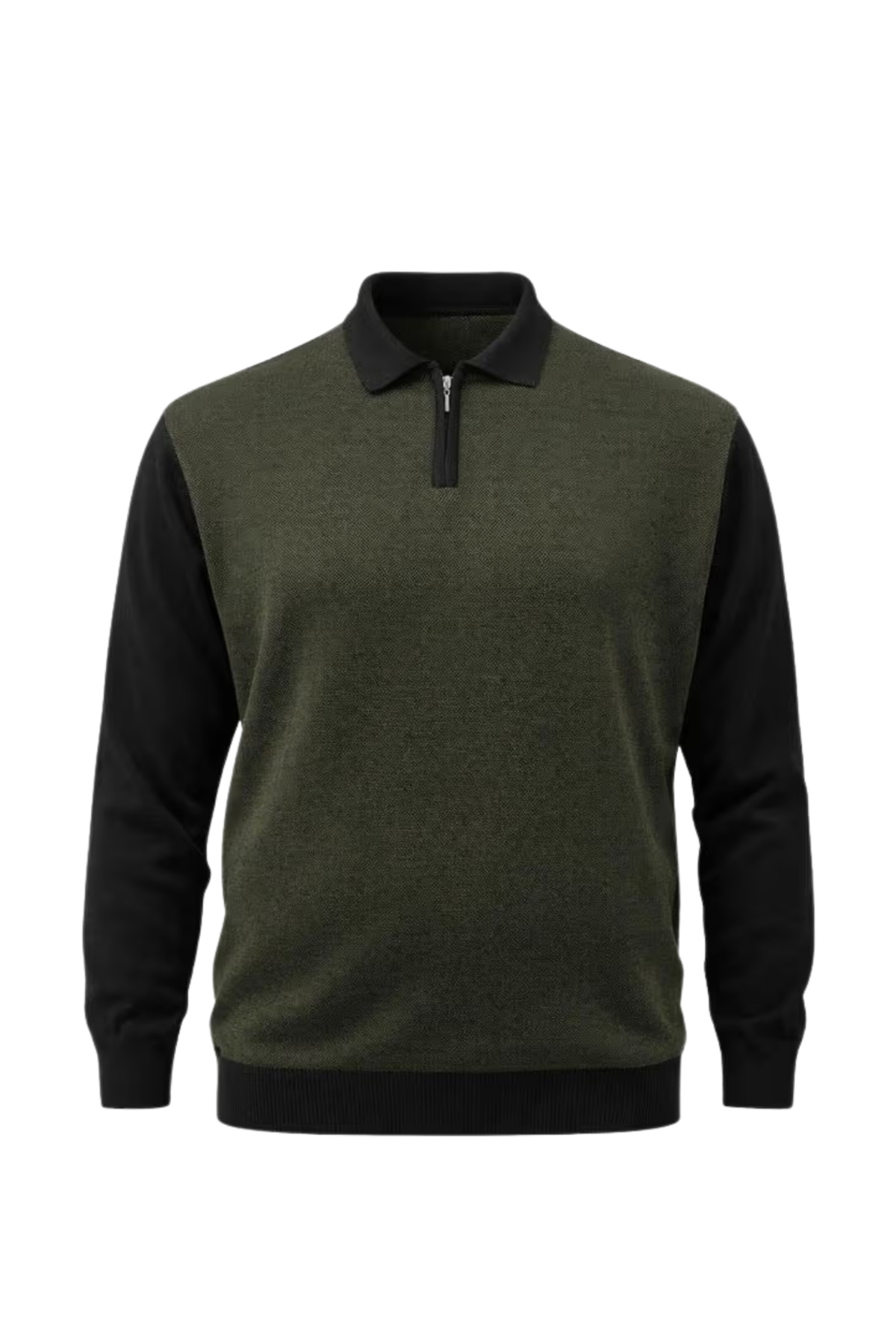 BattalModa Erkek Büyük Beden Haki Polo Yaka Fermuarlı Triko Kazak 5XL-6XL-7XL-8XL görsel 4