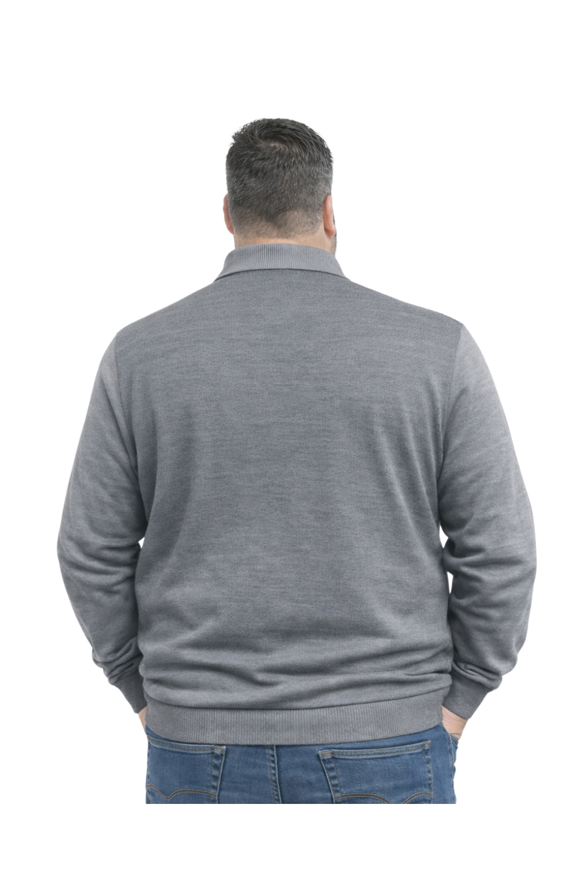 BattalModa Erkek Büyük Beden Gri Polo Yaka Fermuarlı Triko Kazak 5XL-6XL-7XL-8XL görsel 3