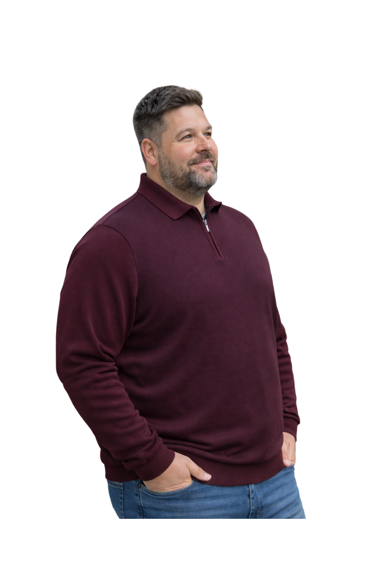 BattalModa Erkek Büyük Beden Bordo Polo Yaka Fermuarlı Triko Kazak 5XL-6XL-7XL-8XL görsel 2