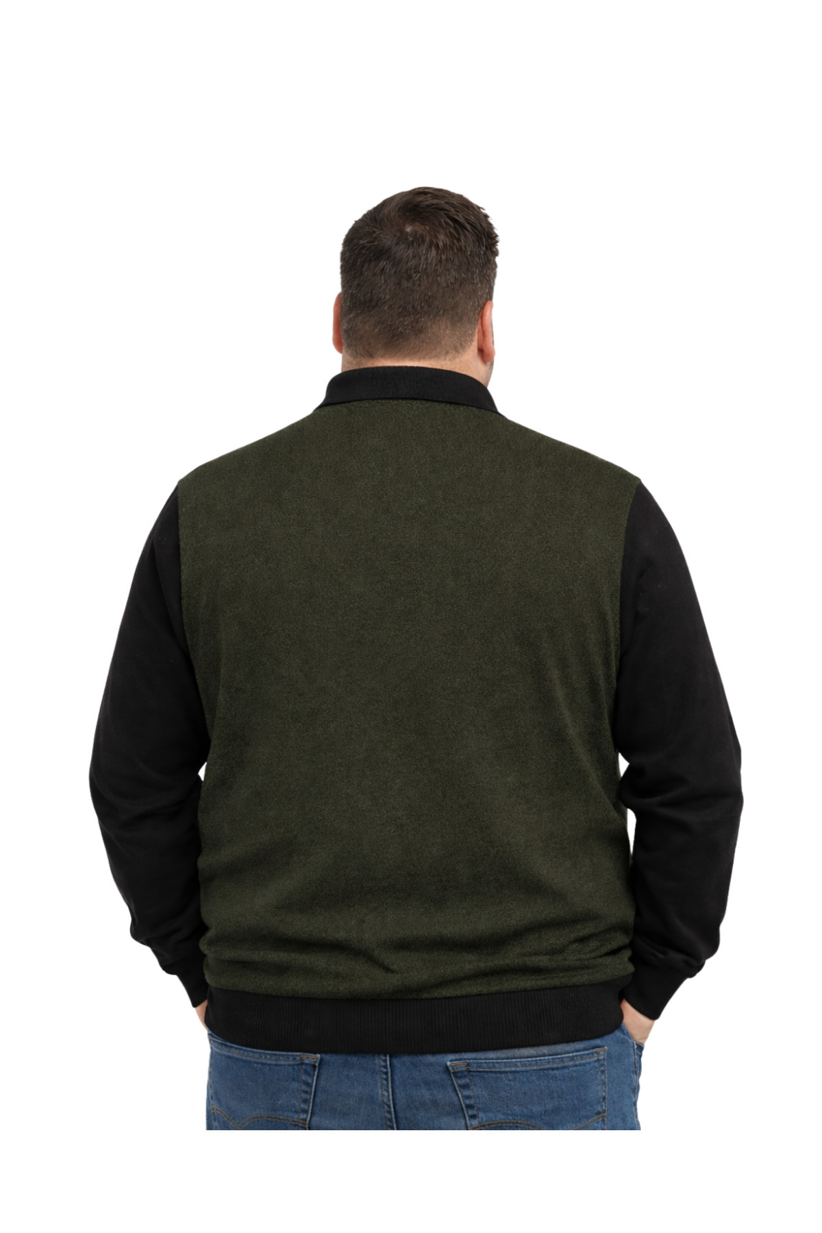 BattalModa Erkek Büyük Beden Haki Polo Yaka Fermuarlı Triko Kazak 5XL-6XL-7XL-8XL görsel 3
