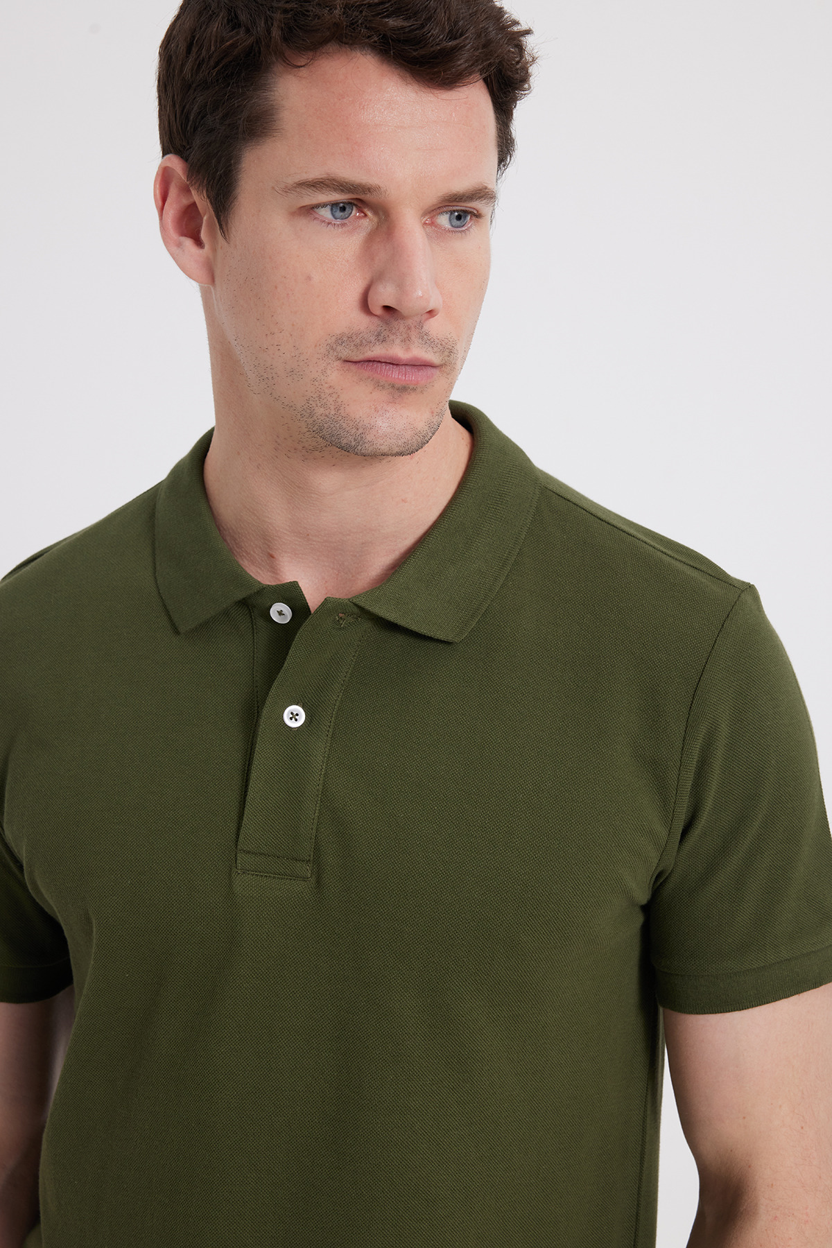 Men's Slim Fit Slim Fit 100% Cotton Short Sleeve Polo Neck Khaki T-Shirt