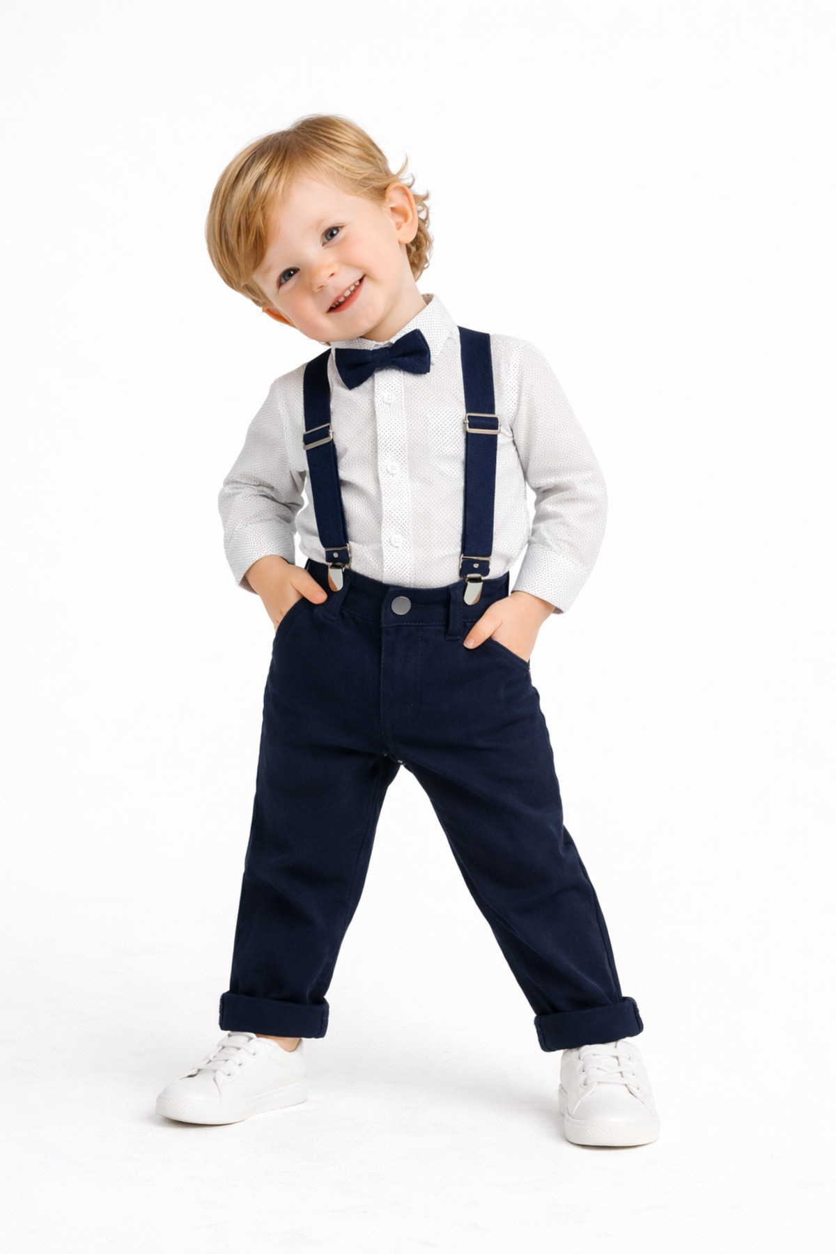 Chicsy Baby Erkek Bebek Askılı Pantolon Takım Papyonlu Şık Çocuk Kombin fotoğrafı 4 (önizleme)