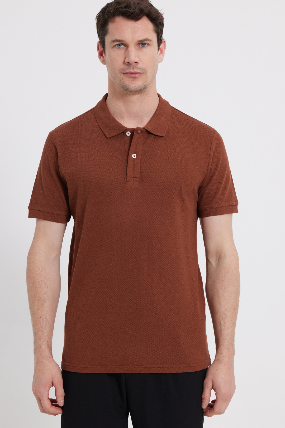 Men's Slim Fit Slim Fit 100% Cotton Short Sleeve Polo Neck Brown T-Shirt