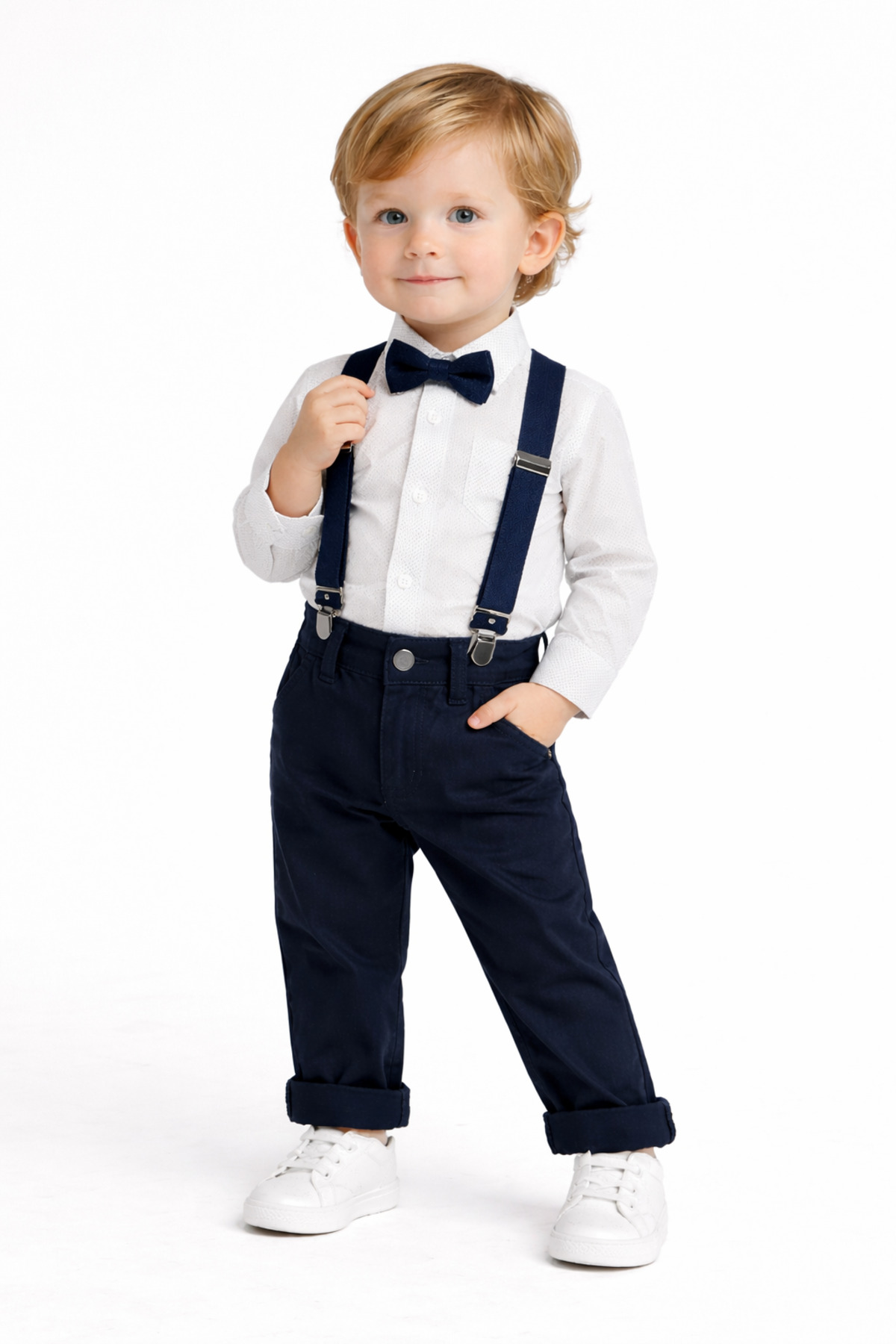 Chicsy Baby Erkek Bebek Askılı Pantolon Takım Papyonlu Şık Çocuk Kombin fotoğrafı 3 (önizleme)