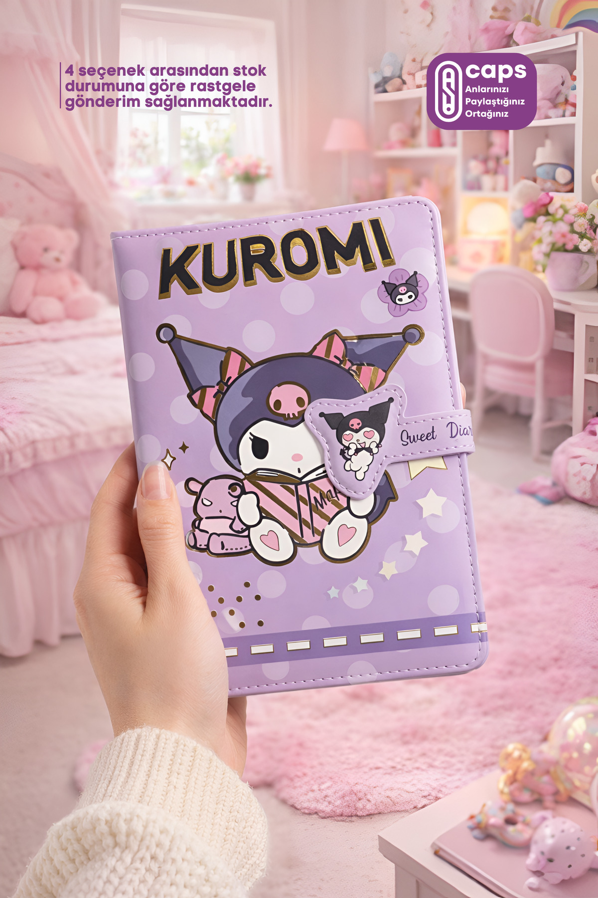 caps office 1 Adet Kuromi Mıknatıslı Kilitli Defter Seti - A5
