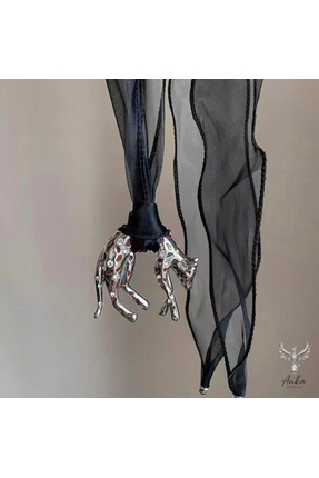 ANKA JEWELLRY TÜL BAĞLAMALI PANTER MODEL GÜMÜŞ RENGİ KOLYE