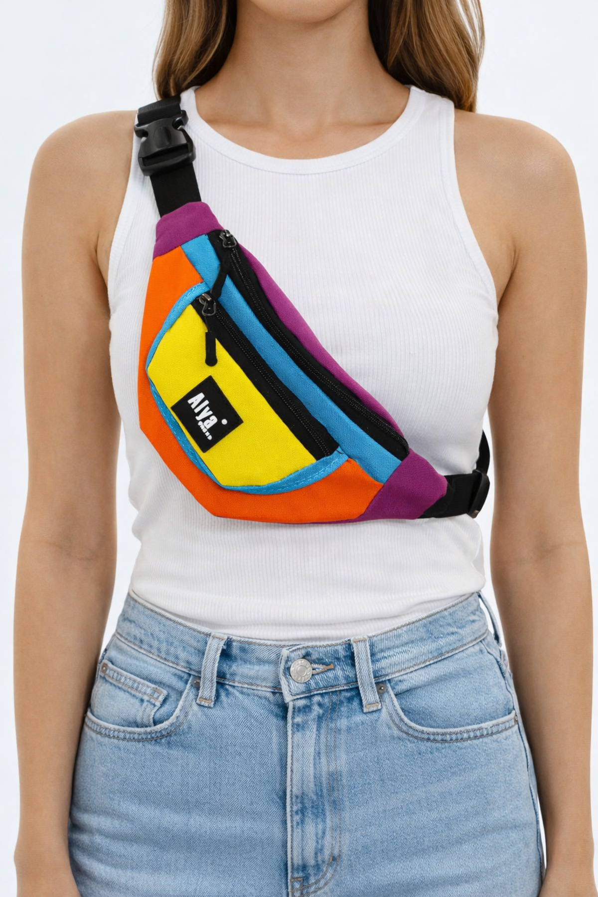 lizge giyim Trend Unisex Retro Renkli iki Bölmeli Bel Ve Omuz Çantası Su Geçirmez Spor ve Günlük görsel 2