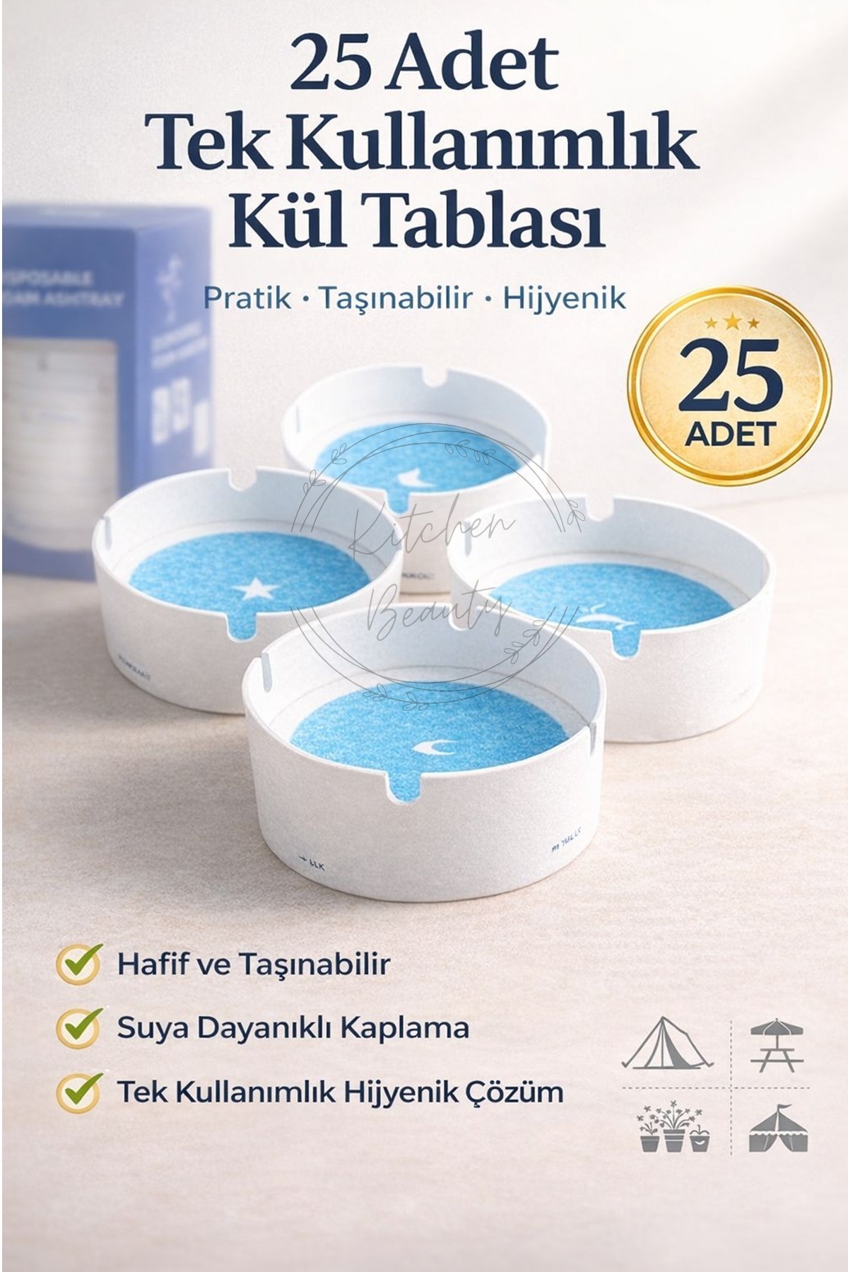Amentes 25 Adet Tek Kullanımlık Kül Tablası Kokusuz Taşınabilir