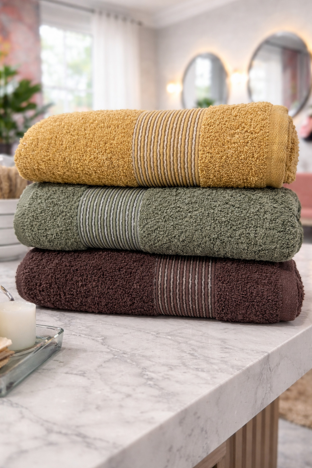 Trio Towel Set - 50 x 85 cm Hand and Face Towel Set - Terra