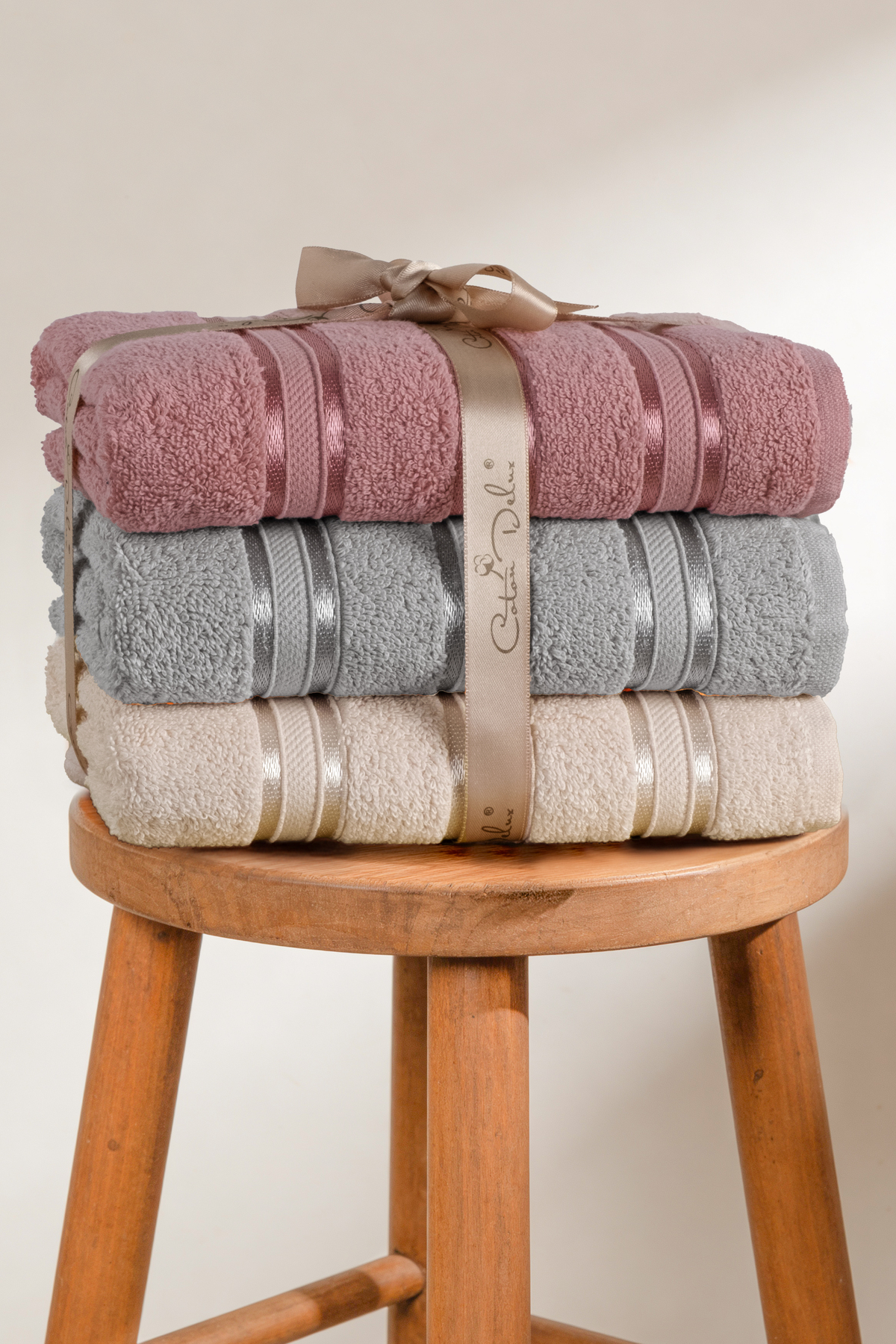 Pera 3-Piece 100% Cotton Towel Set | Hand, Face-Hair Towel | Bagged, Dowry, Gift| 50x90 cm