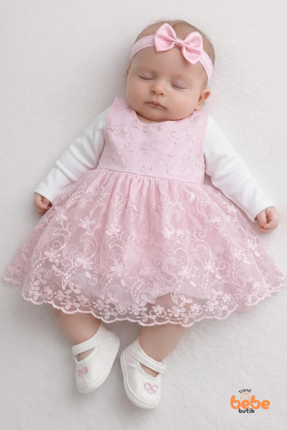 Trend Bebe Butik Kız Bebek Mevlüt Elbisesi Seti Dantel İşlemeli Pembe Bebek Elbisesi,4Parça Yenidoğan Özel Gün Elbise fotoğrafı 6 (önizleme)