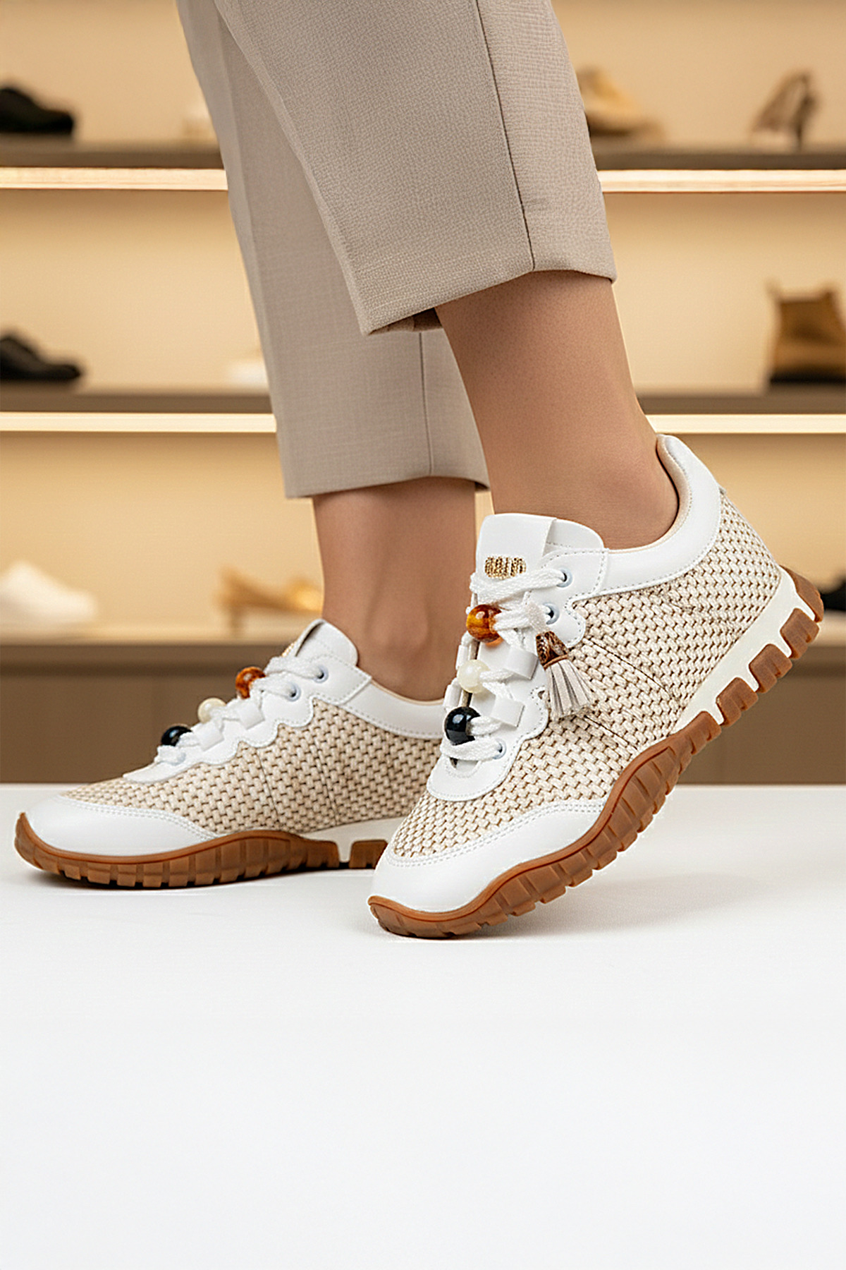 Tokyo - 193-1 Women's Wicker Sneaker Suede Detailed Beaded Calla