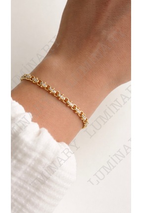 Luminary Atelier Kadın Gold Renk Paslanmaz Çelik Taşlı Zincir Bileklik – Zari...