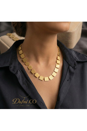 Dafni.CO Jewellery Gold Renk İtalyan Tasarım Yassı Kare Zincir Kolye