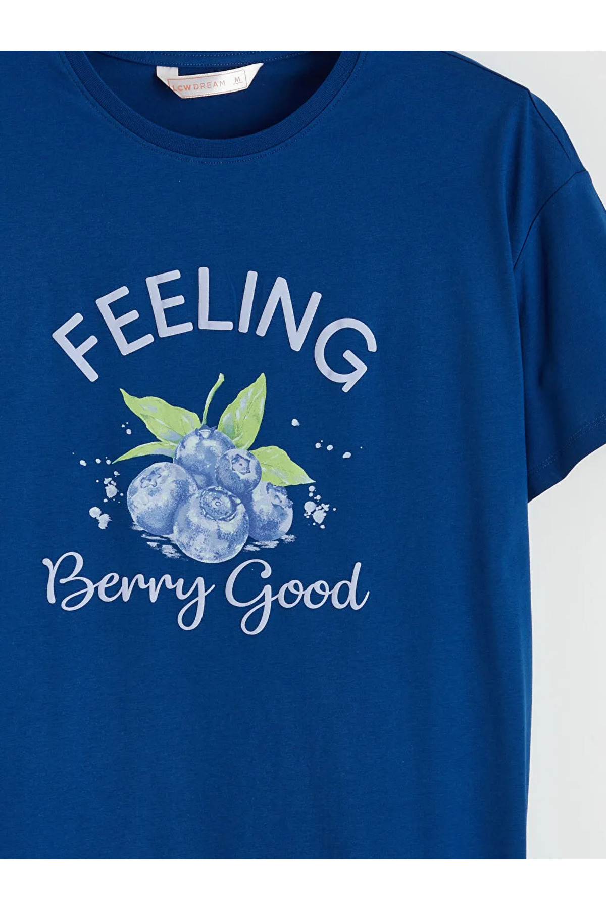 LC Waikiki Mavi Bisiklet Yaka Baskılı Kadın Gecelik