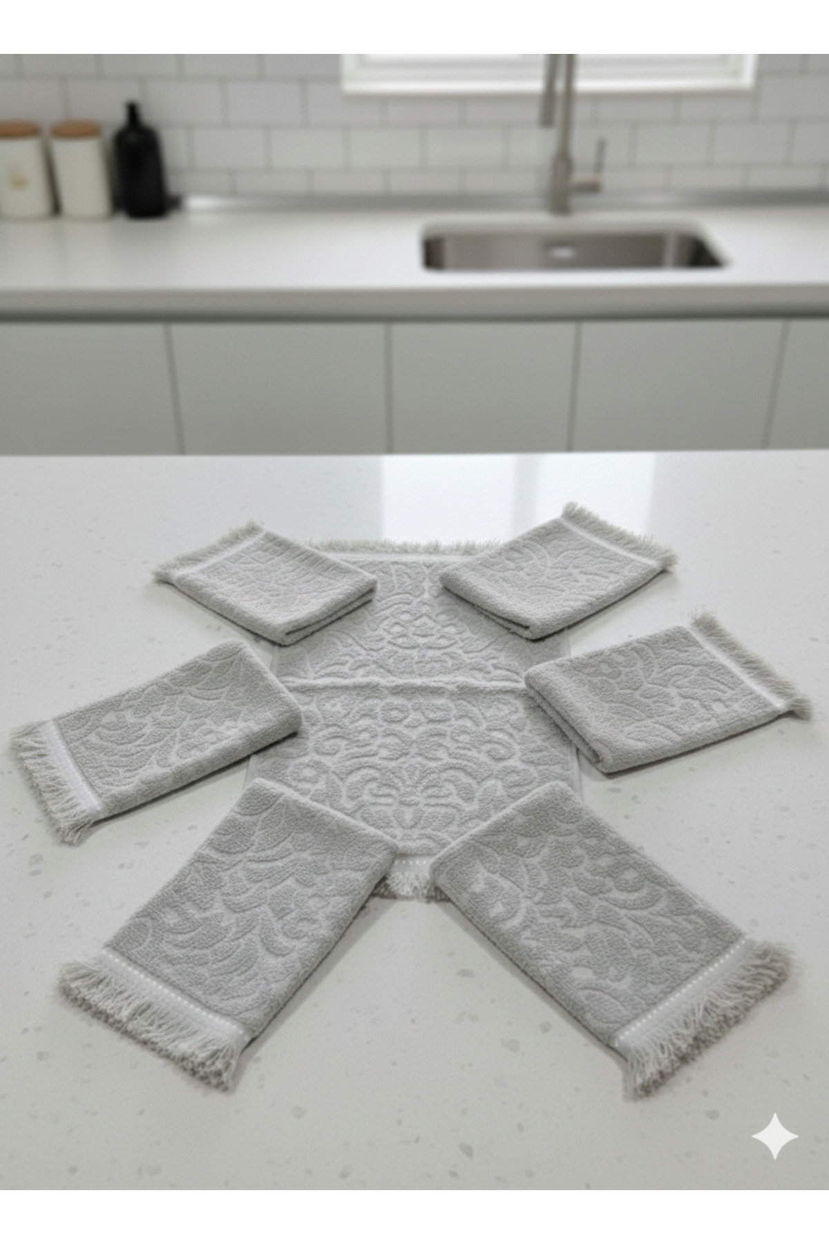 12 PCS GREY 30-50 CM KITCHEN WITH FRINGES AND COTTON - HAND-FACE TOWEL / DRYING CLOTH / TOWEL SET /