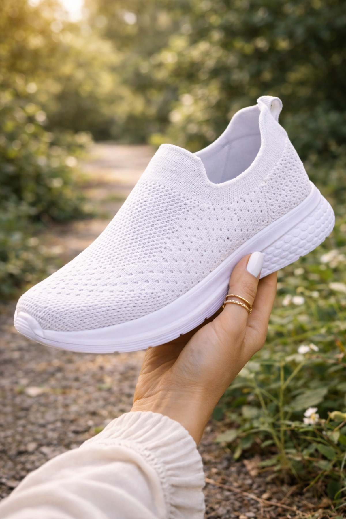 Encool  Kadın Beyaz Sneaker | Hafif, Nefes Alabilen Triko Bez Ayakkabı – Günlük Spor & Yürüyüş Ayakkabısı - Görsel 2