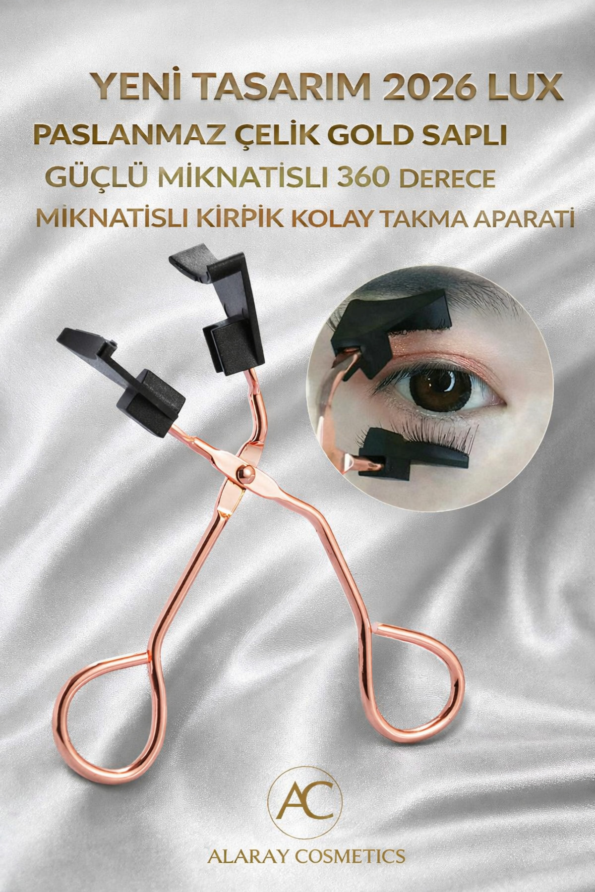 ابزار اکستنشن مژه مغناطیسی / زاویه 360 درجه / نگهدارنده استیل ضد زنگ طلایی لوکس — ALR-MGNTK-GLD — تصویر 6 از 9