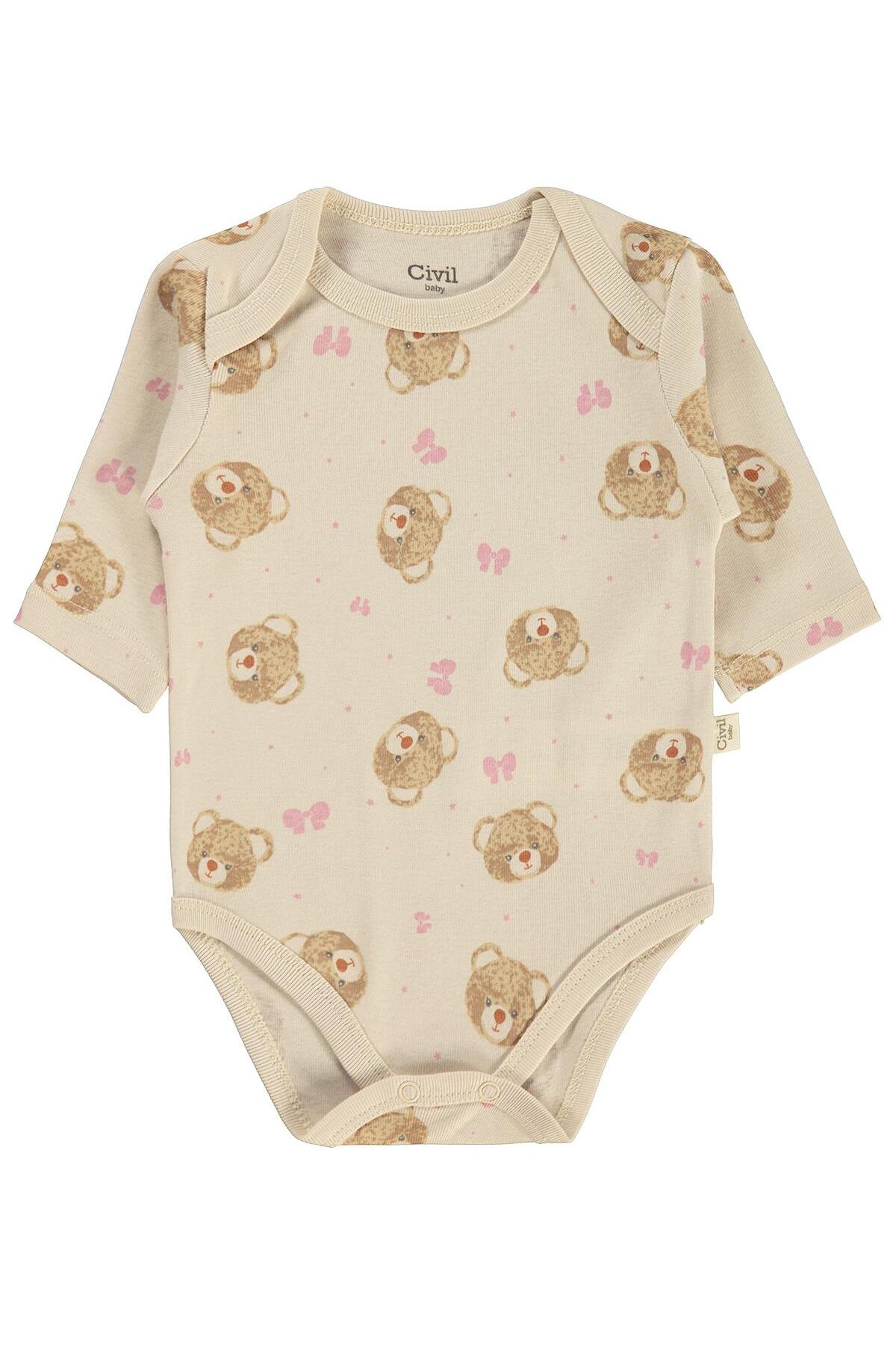 Civil Baby Ayıcık Empirmeli 3 Lü 0-36 Ay Çıtçıtlı Badi - Bej fotoğrafı 7 (önizleme)