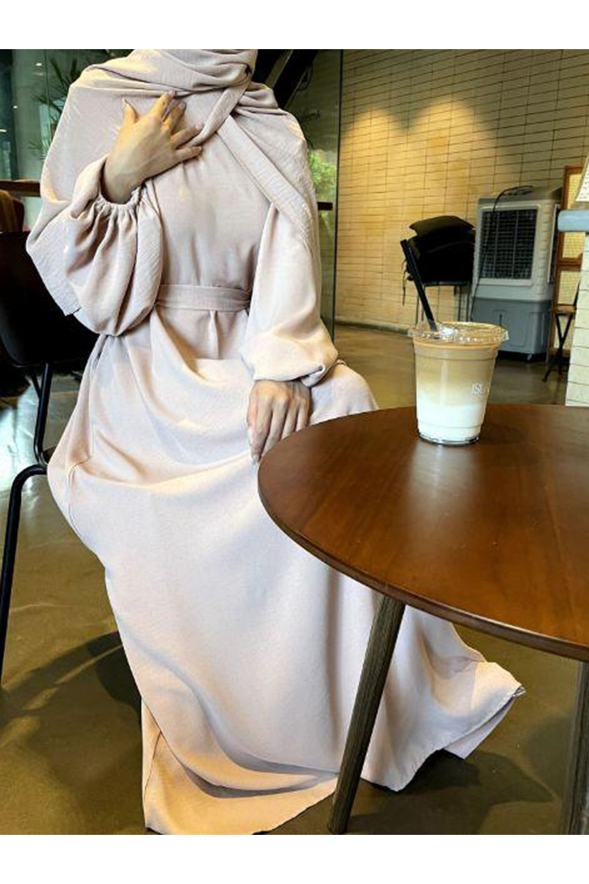 Take Two By Styli Beige Textured Balloon Sleeve Maxi Dress
