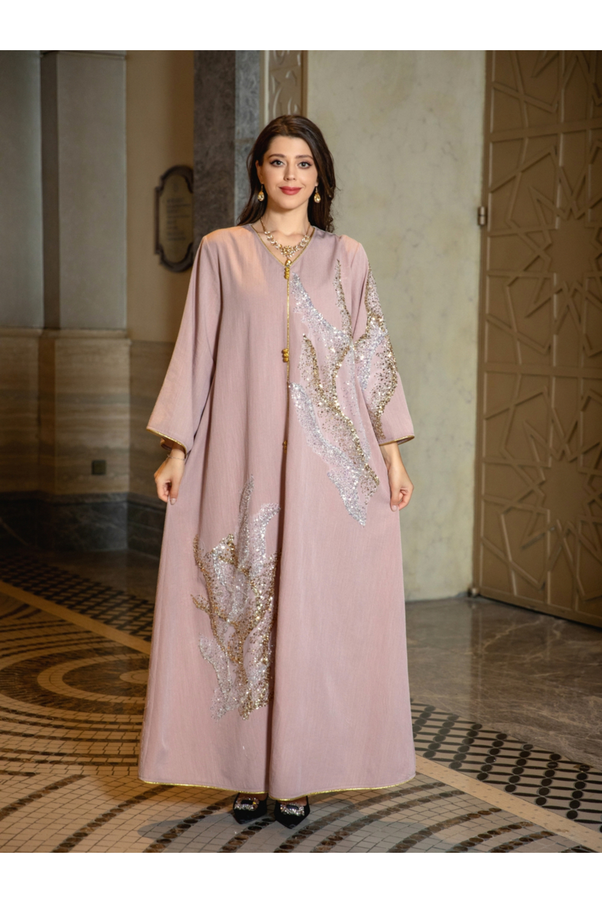 Take Two By Styli Women Pink Embellished A-Line Jalabiya