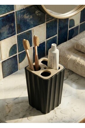 MarselDizayn Modern Siyah Diş Fırçalık & Banyo Düzenleyici - Sütlü Kahve Kapa...
