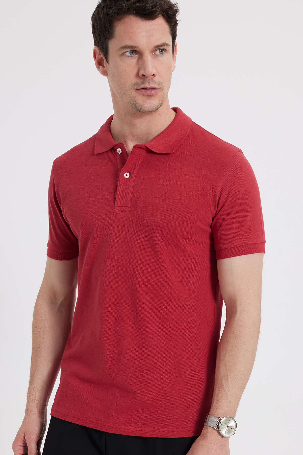 Men's Slim Fit Slim Fit 100% Cotton Short Sleeve Polo Neck Red T-Shirt