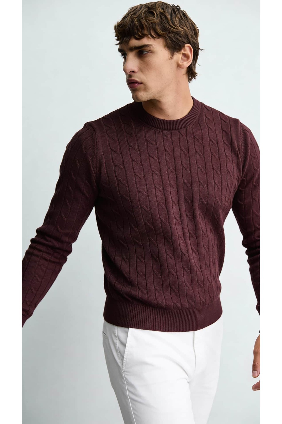 ژاکت بافتنی کلارت قرمز FW5761 — زرشکی cable-knit-burgundy-knitwear-kazak-fw5761 — تصویر 2 از 3