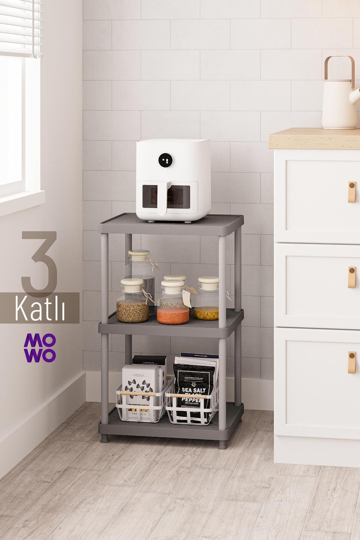 3-Tier Grey 40x33 Plastic Mufti Shelf System, Bathroom Shelf, Pantry, Library Multi-Purpose Organizer