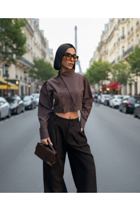 hat craft Kadın gömlek asimetrik yaka,poplin kumaş ,krop gömlek