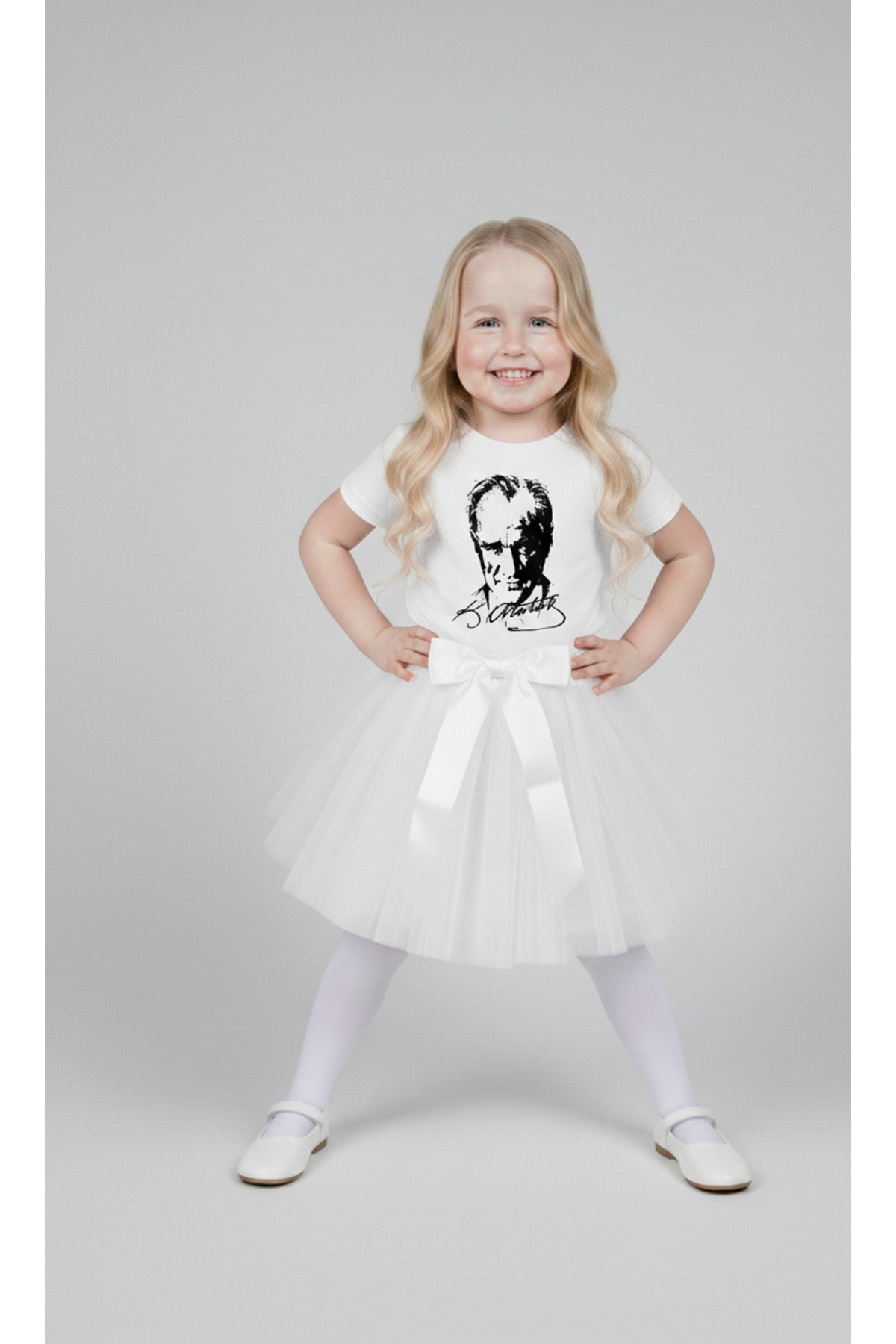 Girl April 23 October 29 Showwear Costume Short Sleeve Atatürk T-shirt White Tutu Skirt Set
