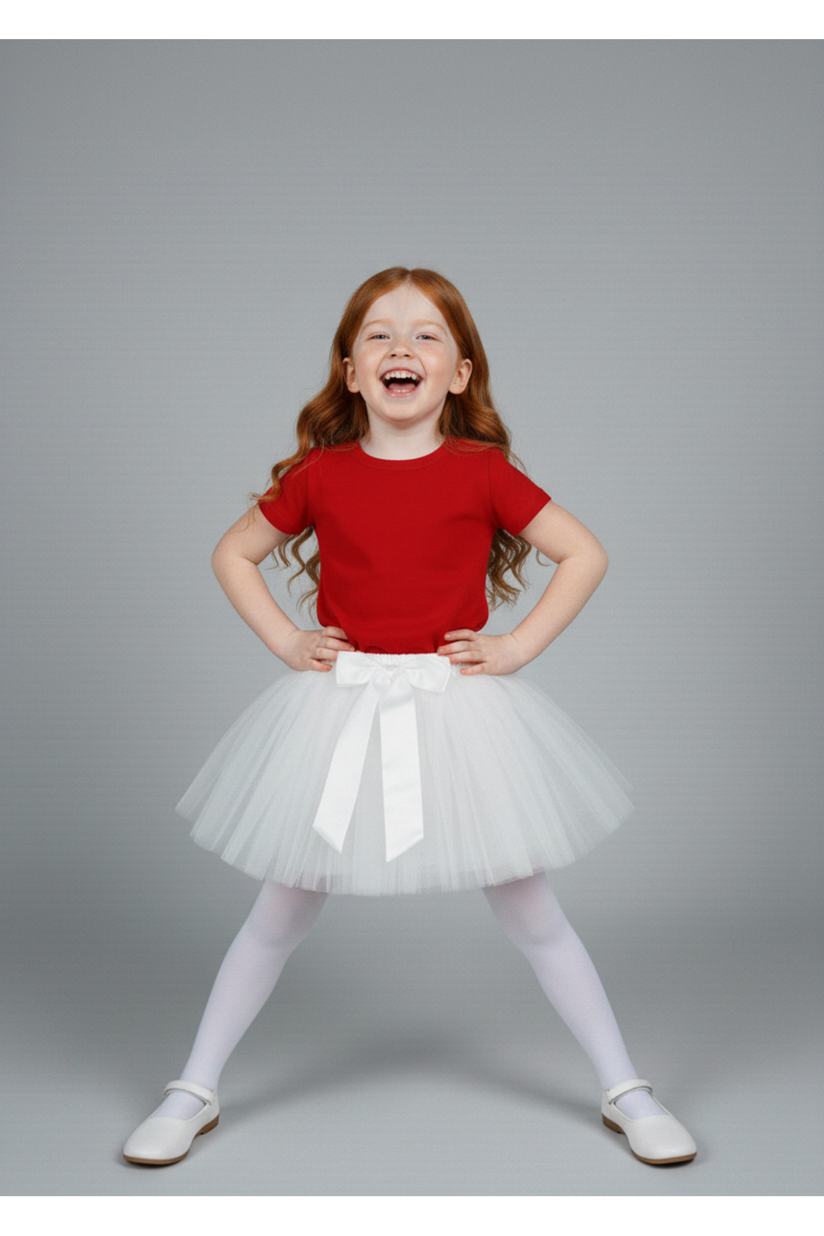 Girls April 23 October 29 Showwear Costume Short Sleeve Plain T-Shirt White Tutu Skirt Set
