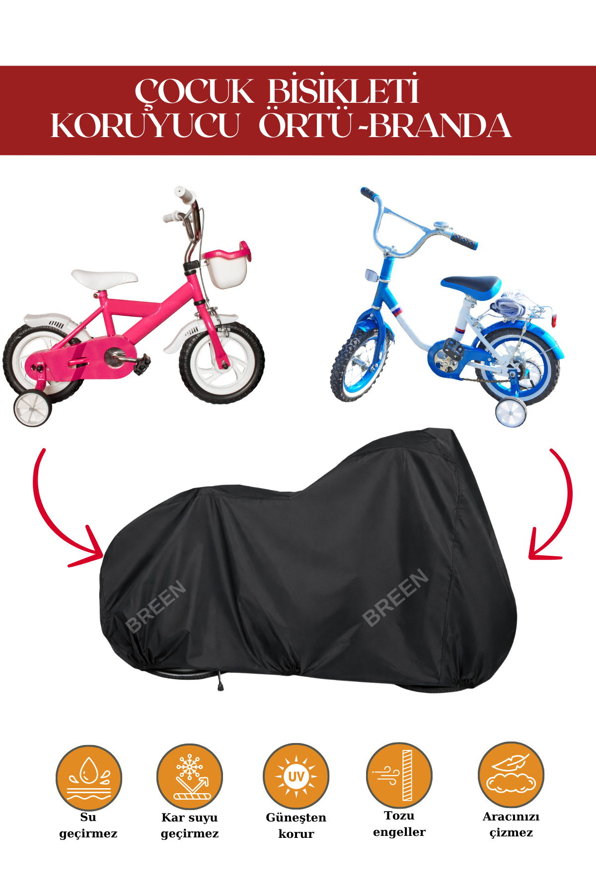 Black Children's Bicycle Protective Cover, 12-18 rim Children's Bicycle Tarpaulin Compatible with Bicycles