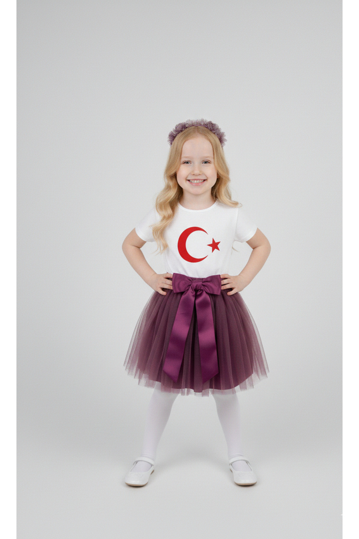 Girls April 23 October 29 Showwear Costume Printed Short Sleeve T-Shirt Purple Tutu Skirt Set