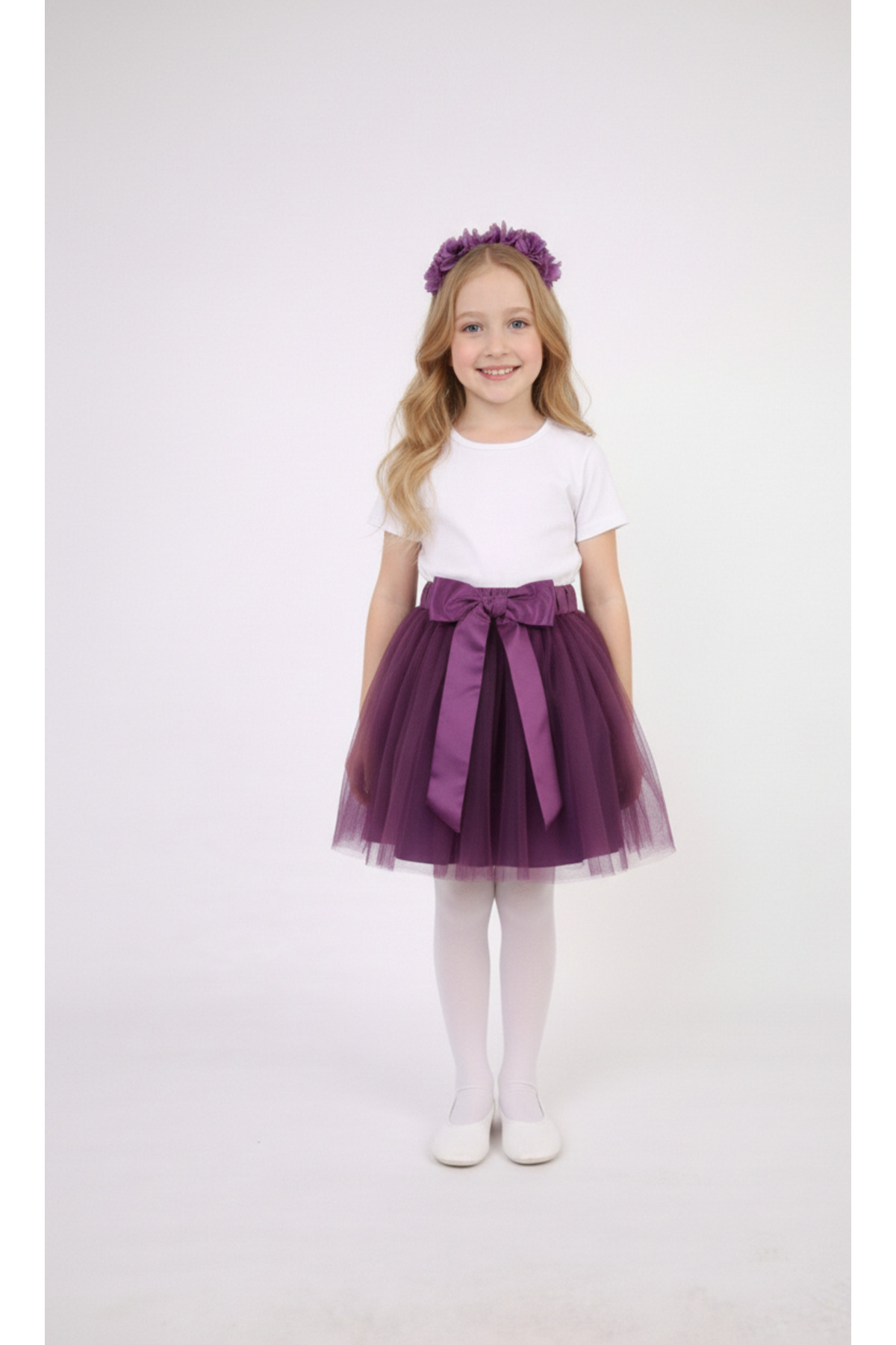 Girls April 23 October 29 Showwear Costume Short Sleeve Plain T-shirt Purple Tutu Skirt Set