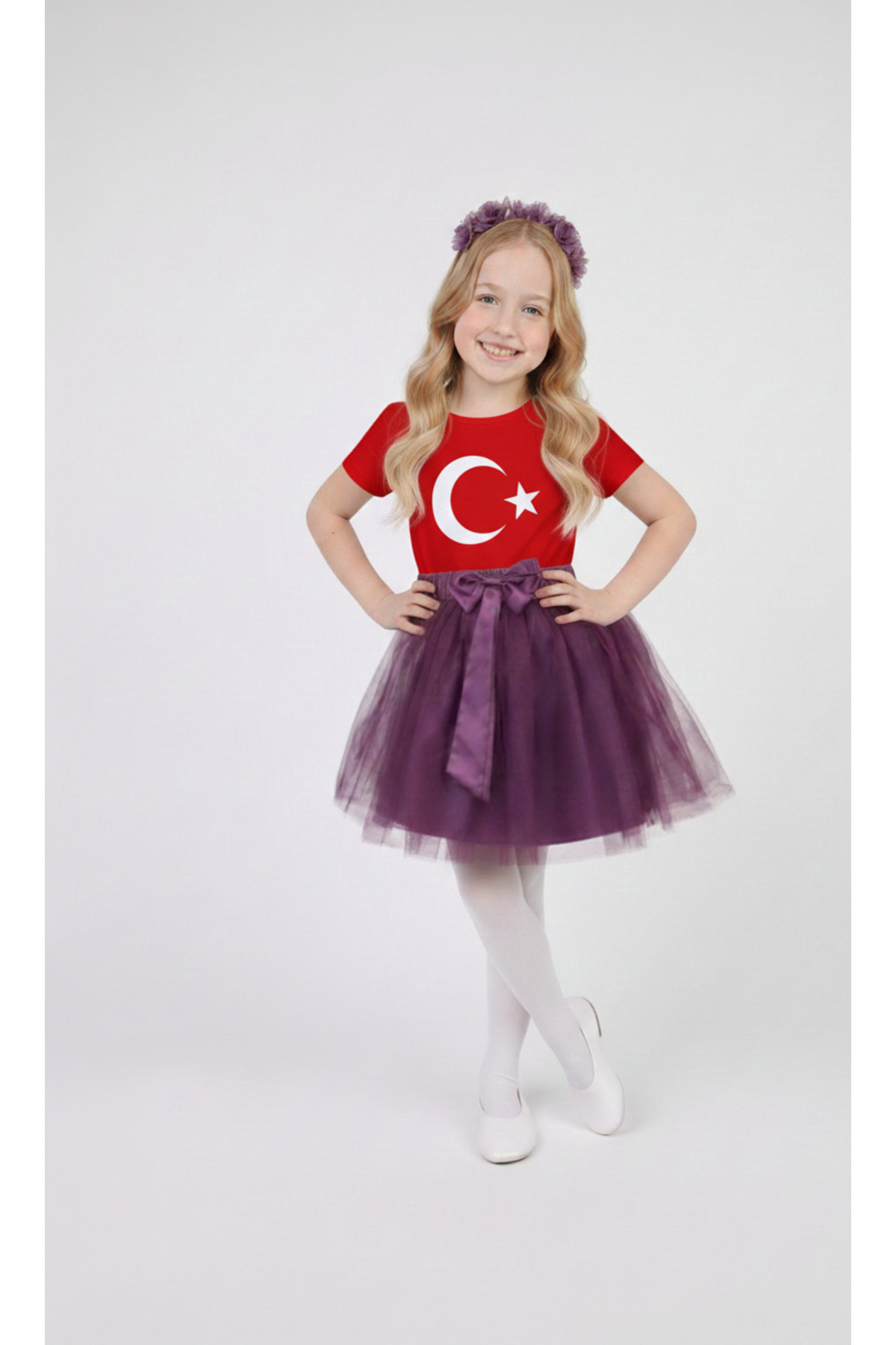 Girls April 23 October 29 Showwear Costume Printed Short Sleeve T-Shirt Purple Tutu Skirt Set