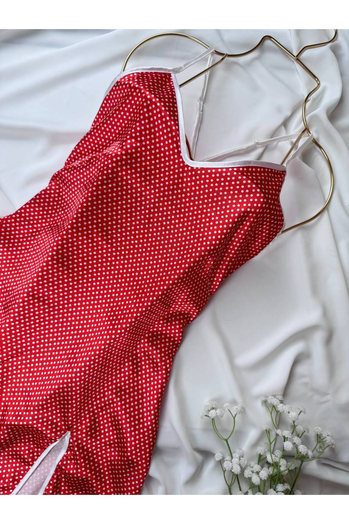 ROZENİN LINGERIE Saten Askılı Yırtmaçlı Mini Gecelik