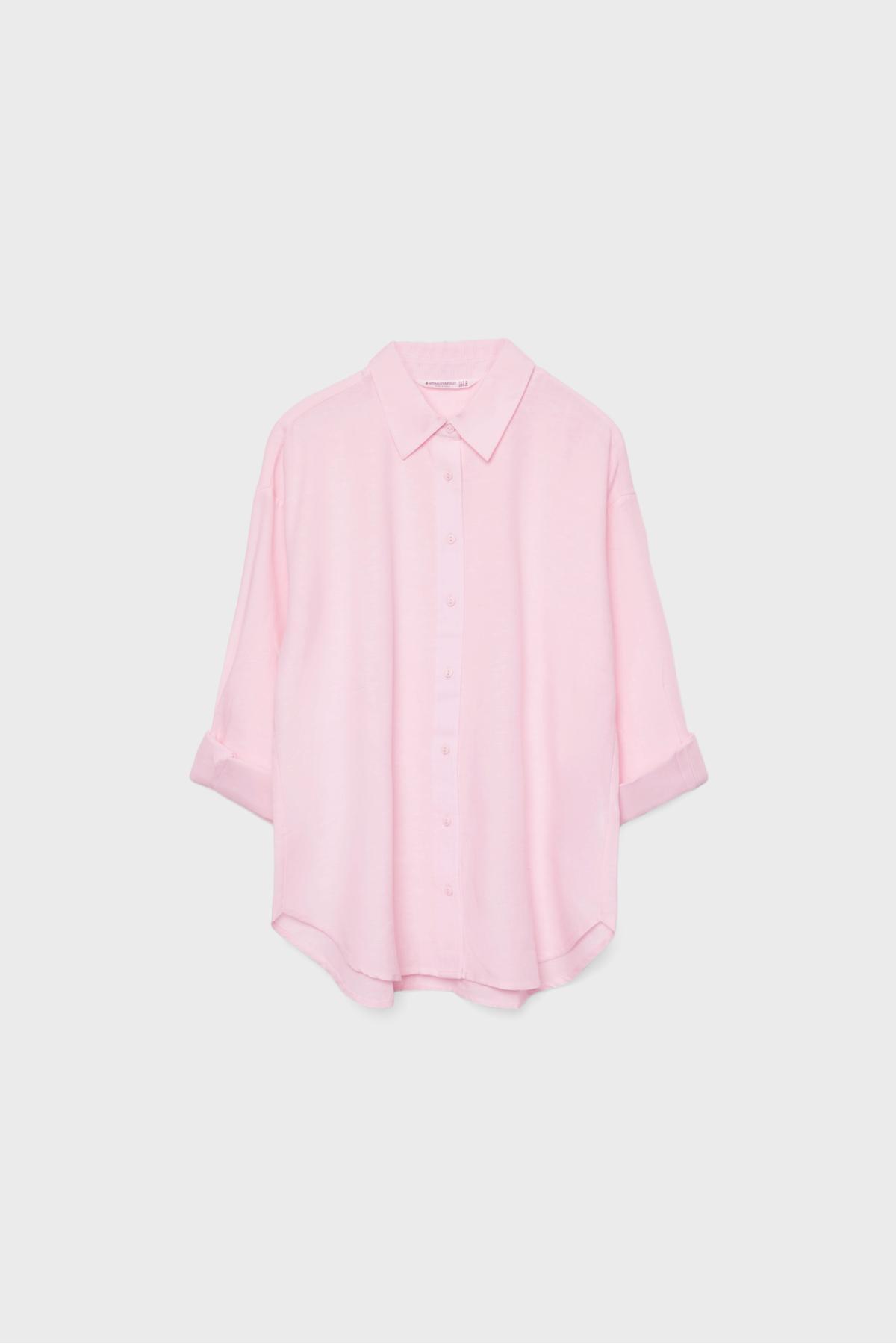 Stradivarius  Keten etkili dökümlü gömlek - Görsel 6